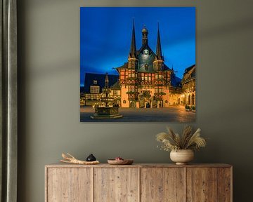 Das berühmte Rathaus in Wernigerode, Harz, Sachsen-Anhalt, Deutschland.
