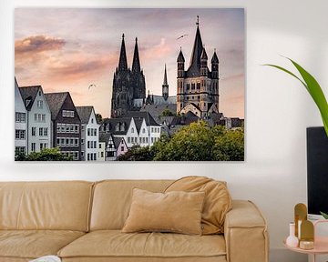Scène urbaine de Cologne avec la cathédrale et le grand St Martinus sur Leon Brouwer