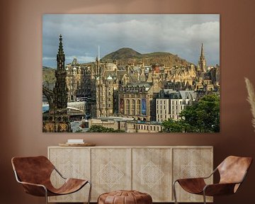 a view of the old town of Edinburgh with a glimp of Arthurs Seat by Thea.Photo