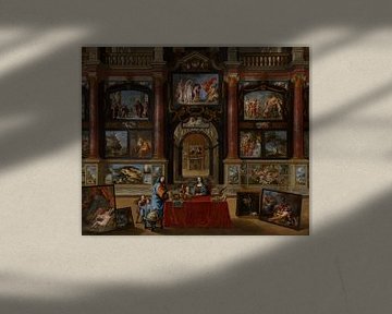 Gemälde, Interieur mit Figuren in der Mitte einer Gemäldesammlung