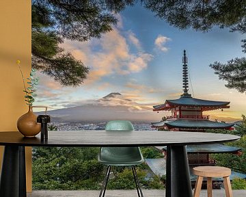De Chureito Pagoda en Mount Fuji, Japan van Original Mostert Photography