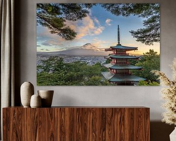 De Chureito Pagoda en Mount Fuji, Japan van Original Mostert Photography