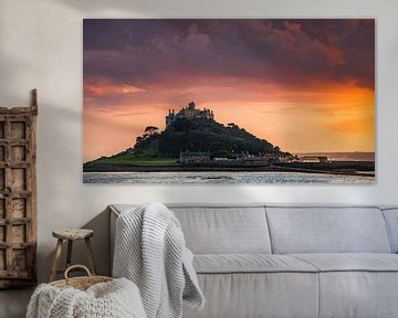 Zonsondergang St Michael's Mount, Cornwall, Engeland van Henk Meijer Photography