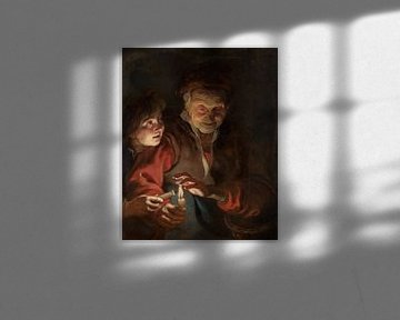 Gemälde, Alte Frau und Junge mit Kerzen
