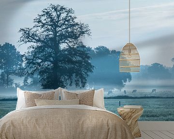 Lonely oak tree in the Twenthe landscape. by Ron Poot