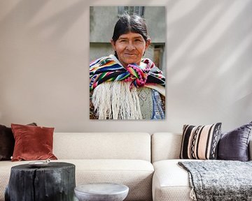 Vrouw met kleurige omslagdoek, Bolivia