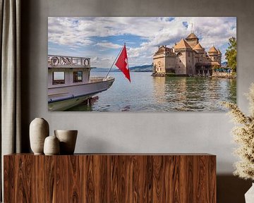 Kasteel Chillon aan het meer van Genève in Zwitserland van Werner Dieterich