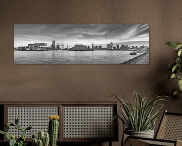 Rotterdam Panorama Maas met 3 bruggen in zwart wit van Ronald Tilleman