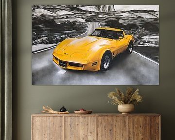 Chevrolet Corvette schilderij (geel)