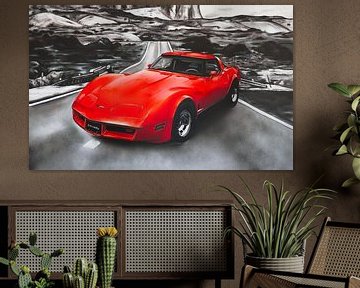 Chevrolet Corvette schilderij (rood) van Jos Hoppenbrouwers