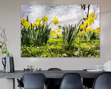 Kleurige narcissen in het voorjaar (kunst)