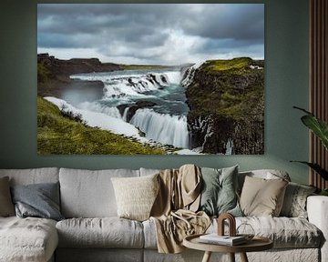 Gullfoss Wasserfall Island von Leon Brouwer