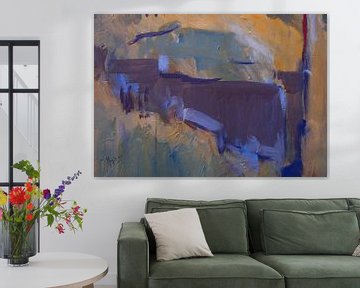 Abstract in blauw, groen en geel van Nop Briex