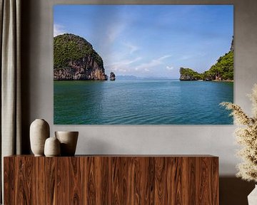 Rocky tropical island in a blue sea in the Pang Nga bay, Thailand by Tjeerd Kruse