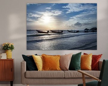 Fishing boats with beautiful and romantic sunsets. Koh Taoin Thailand.