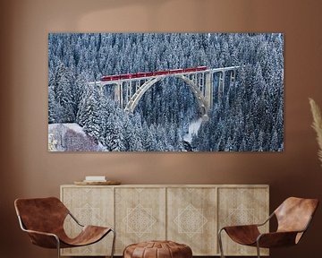 Rhaetian Railway on the Langwieser Viaduct in Switzerland by Werner Dieterich