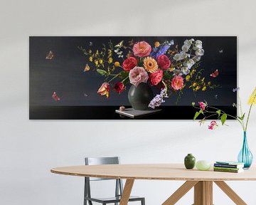Panorama Bloemstilleven / bloemenschilderij van Sander Van Laar