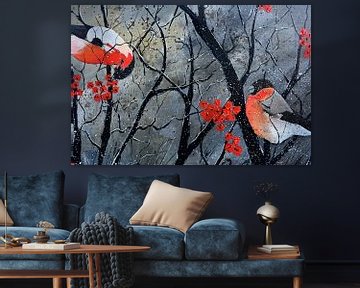 Twee vogels in de winter van pol ledent