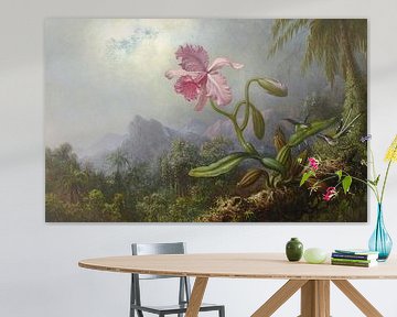 Twee kolibries met een orchidee, Martin Johnson Heade