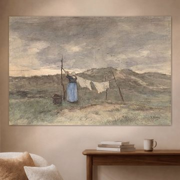 Frau an einer Wäscheleine in den Dünen, Anton Mauve