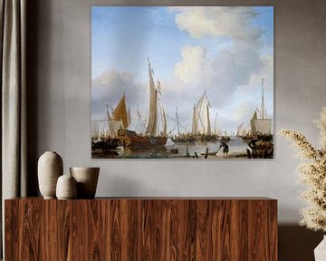 Calm: A States Yacht under Sail close to the Shore with many other Vessels, Willem van de Velde the 