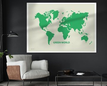 Decorative World Map Green World by Emma Kersbergen