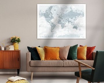 Decoratieve Wereldkaart in grijstinten van Emma Kersbergen