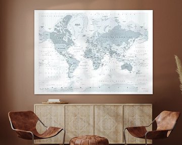 Dekorative Weltkarte in Grautönen von Emma Kersbergen