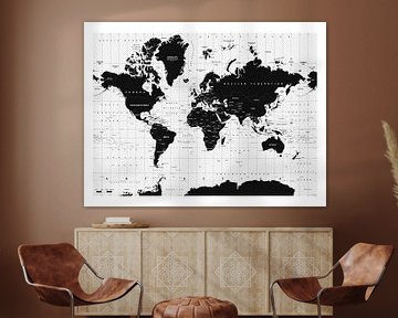 Carte du monde décorative en noir et blanc