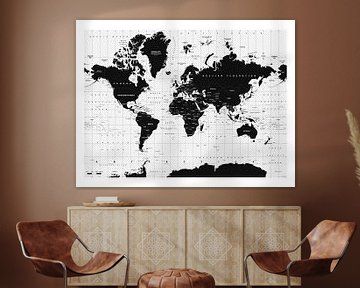 Carte du monde décorative en noir et blanc sur Emma Kersbergen