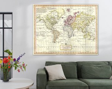 Retro wereldkaart in zachte kleuren van Emma Kersbergen