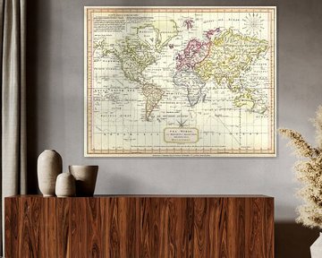 Retro world map in soft colours by Emma Kersbergen