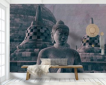 Boeddha en stupa’s Borobudur Indonesië van Studio Papilio