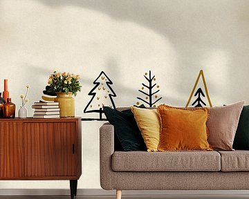 Scandinavian print with Christmas trees in gold and black by MDRN HOME