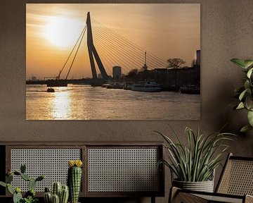 Erasmusbrug Rotterdam zonsondergang van Tom Hengst