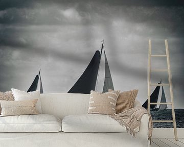 Klassieke Skutsje zeilschepen in zwart en wit van Sjoerd van der Wal Fotografie