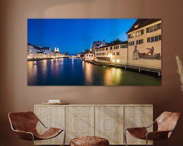 Old town with Limmatquai and Schipfe in Zurich at night by Werner Dieterich