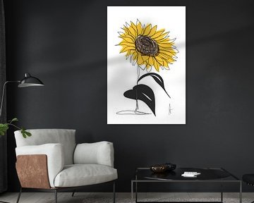eine Linie Zeichnung Sonnenblume von Ankie Kooi