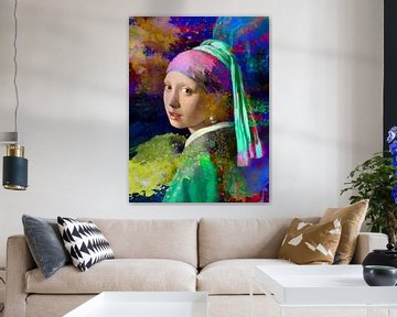 Meisje met de parel / Girl with a Pearl Earring Abstract van Art By Dominic
