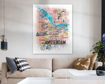Amsterdam Nederland Geïllustreerde Kaart van Markus Bleichner