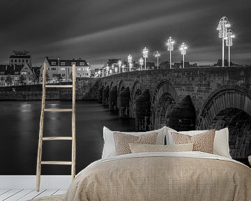 St Servaas Bridge and Wijck in Black and White I by Teun Ruijters
