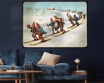 Julekort med bondebryllup og ski, Wilhelm Larsen van De Canon