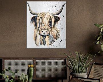 Watercolour of a Scottish Highlander in natural shades by Bianca ter Riet