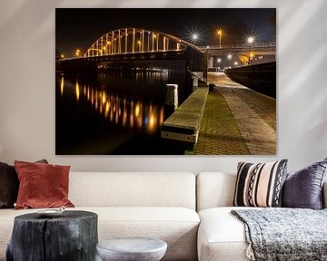 Bridge at Deventer over the river IJssel in orange colour