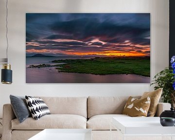 Zonsondergang, Myvatn, IJsland van Henk Meijer Photography