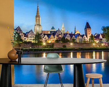 Ulm on the Danube with the Ulm cathedral in the evening by Werner Dieterich