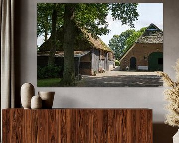 Historische Saksische boerderij met rieten dak in Gees, Drenthe van Ger Beekes
