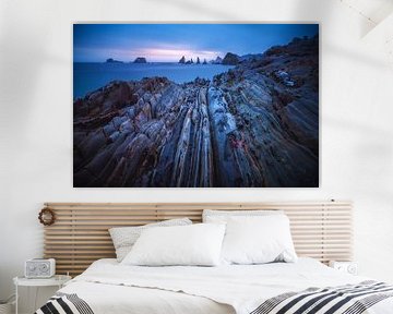 Asturias Playa Gueirua beach with rocks at sunrise by Jean Claude Castor