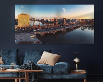 Berlin Oberbaumbrücke Panorama in the evening light by Jean Claude Castor