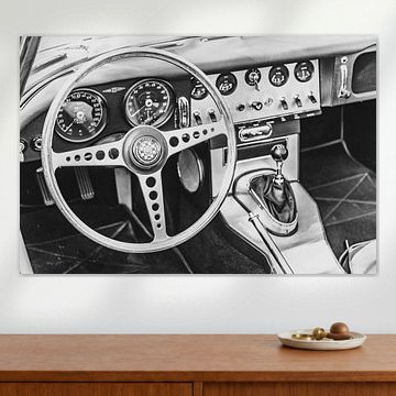 Jaguar E-Type Dashboard in schwarz-weiß von Sjoerd van der Wal Fotografie